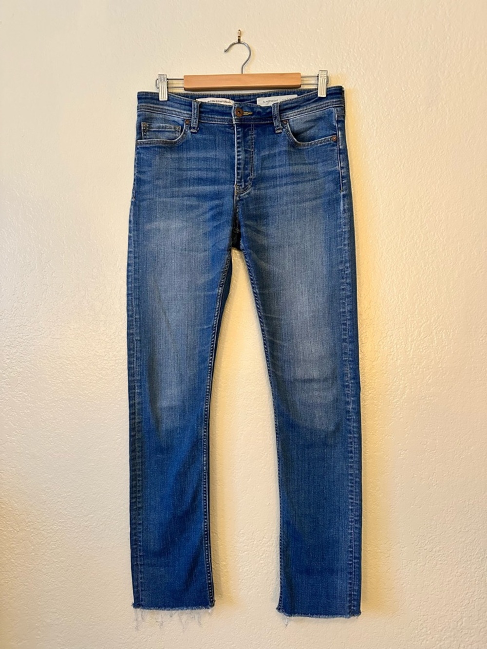 Pilcro Slim Straight Blue Jeans Raw Hem Anthropologie